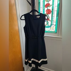Navy Blue Midi Dress by Calvin Klein with Belt